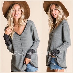 Gray & Black Waffle Knit w Contrast Cuffs